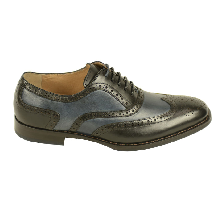 Azor ZM3777 Cresto Black Navy Leather Brogue Shoes - Baks Menswear Bournemouth