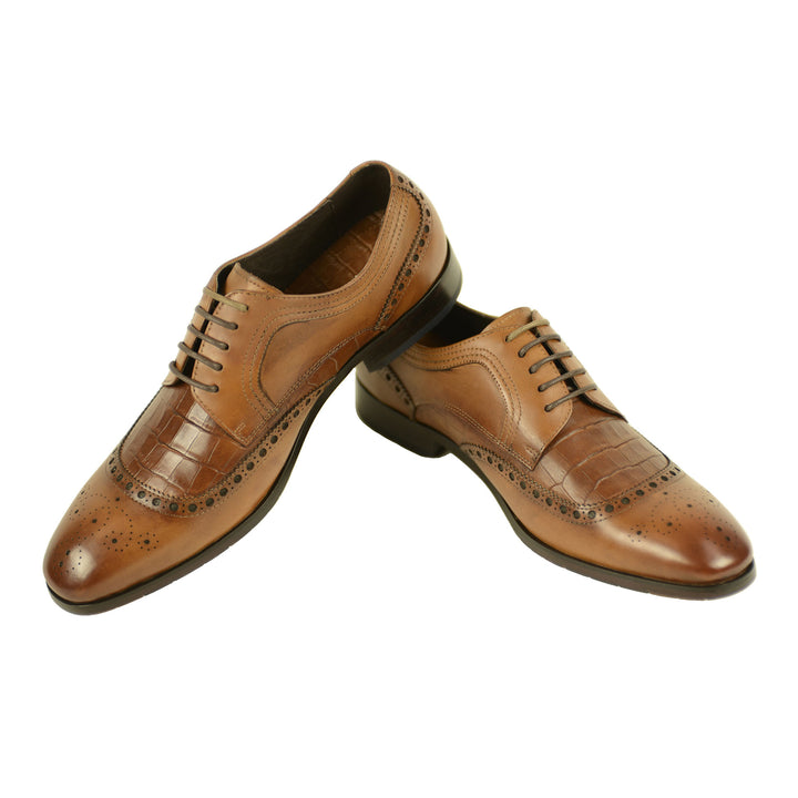 Azor ZM3778 Bianco Tan Brown Leather Brogue Shoes - Baks Menswear Bournemouth