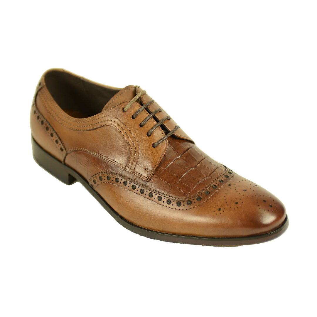 Azor ZM3778 Bianco Tan Brown Leather Brogue Shoes - Baks Menswear Bournemouth