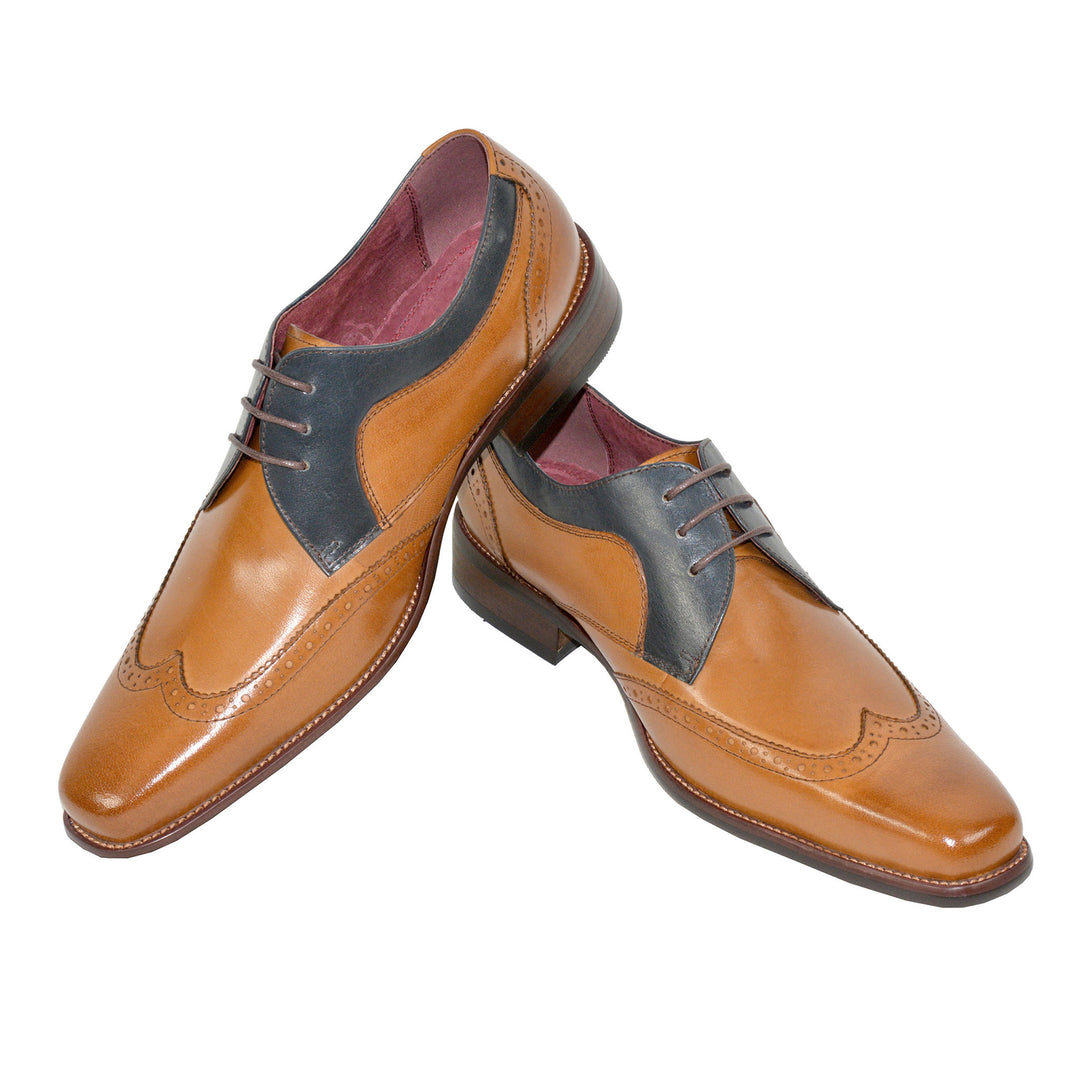 Azor ZM3800 Sardinia Tan Navy Leather Brogue Shoes - Baks Menswear Bournemouth