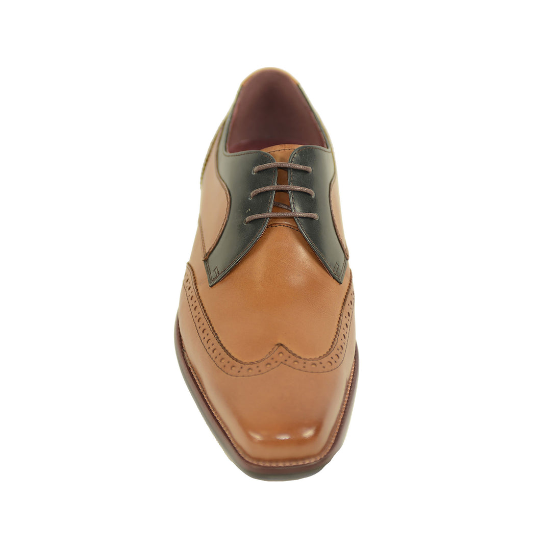 Azor ZM3800 Sardinia Tan Navy Leather Brogue Shoes - Baks Menswear Bournemouth