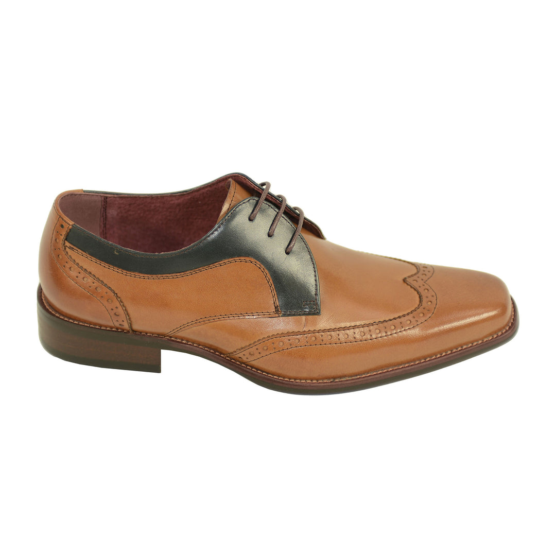 Azor ZM3800 Sardinia Tan Navy Leather Brogue Shoes - Baks Menswear Bournemouth