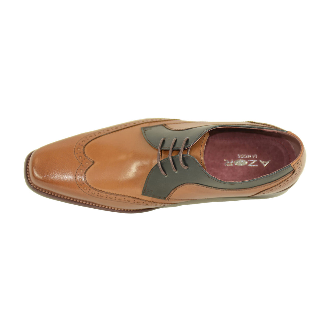 Azor ZM3800 Sardinia Tan Navy Leather Brogue Shoes - Baks Menswear Bournemouth