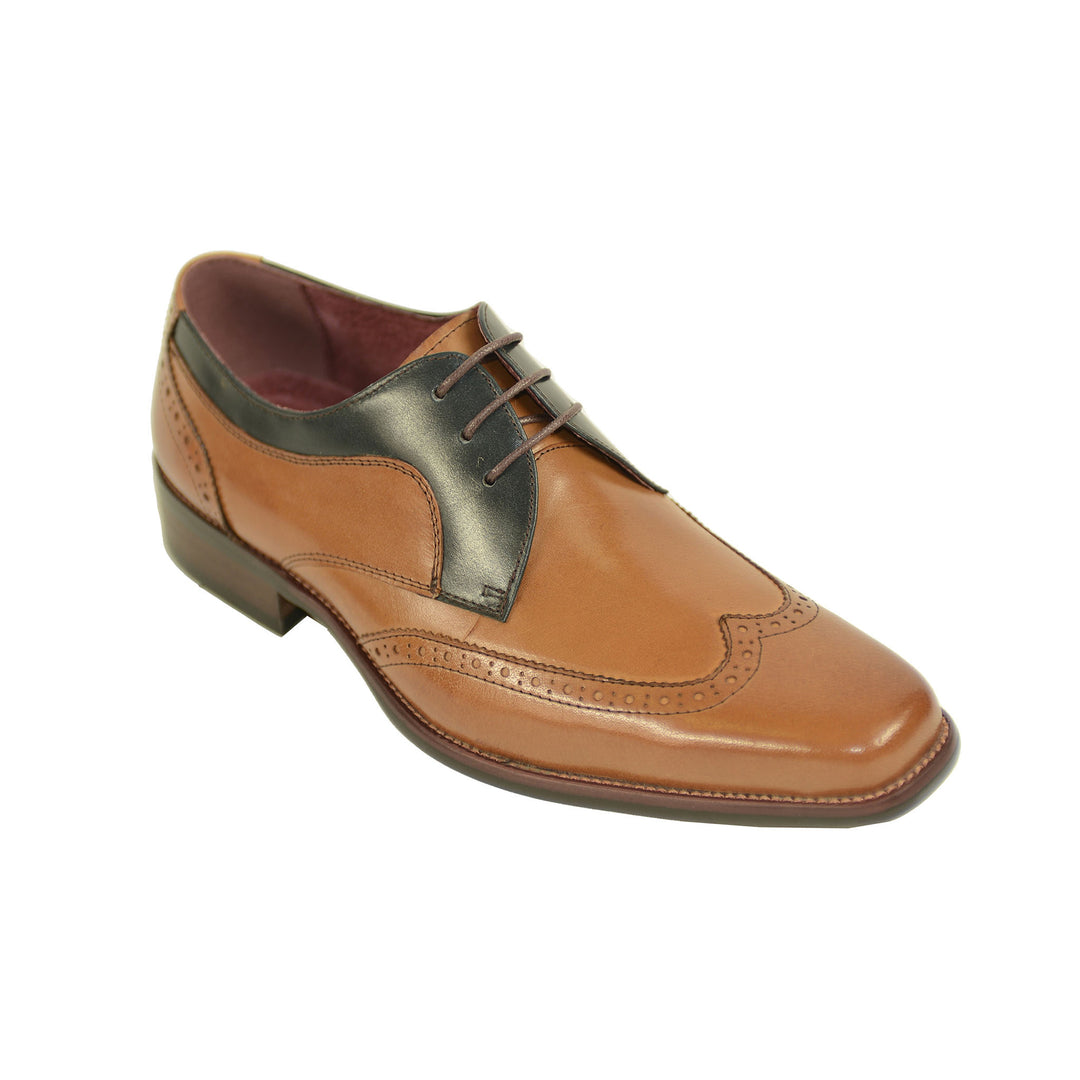 Azor ZM3800 Sardinia Tan Navy Leather Brogue Shoes - Baks Menswear Bournemouth