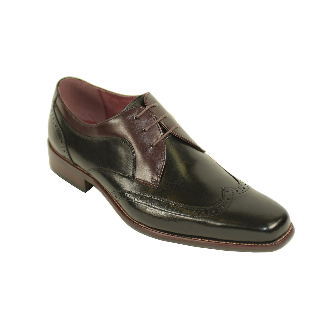 Azor ZM3801 Sardinia Black Burgundy Leather Brogue Shoes - Baks Menswear Bournemouth