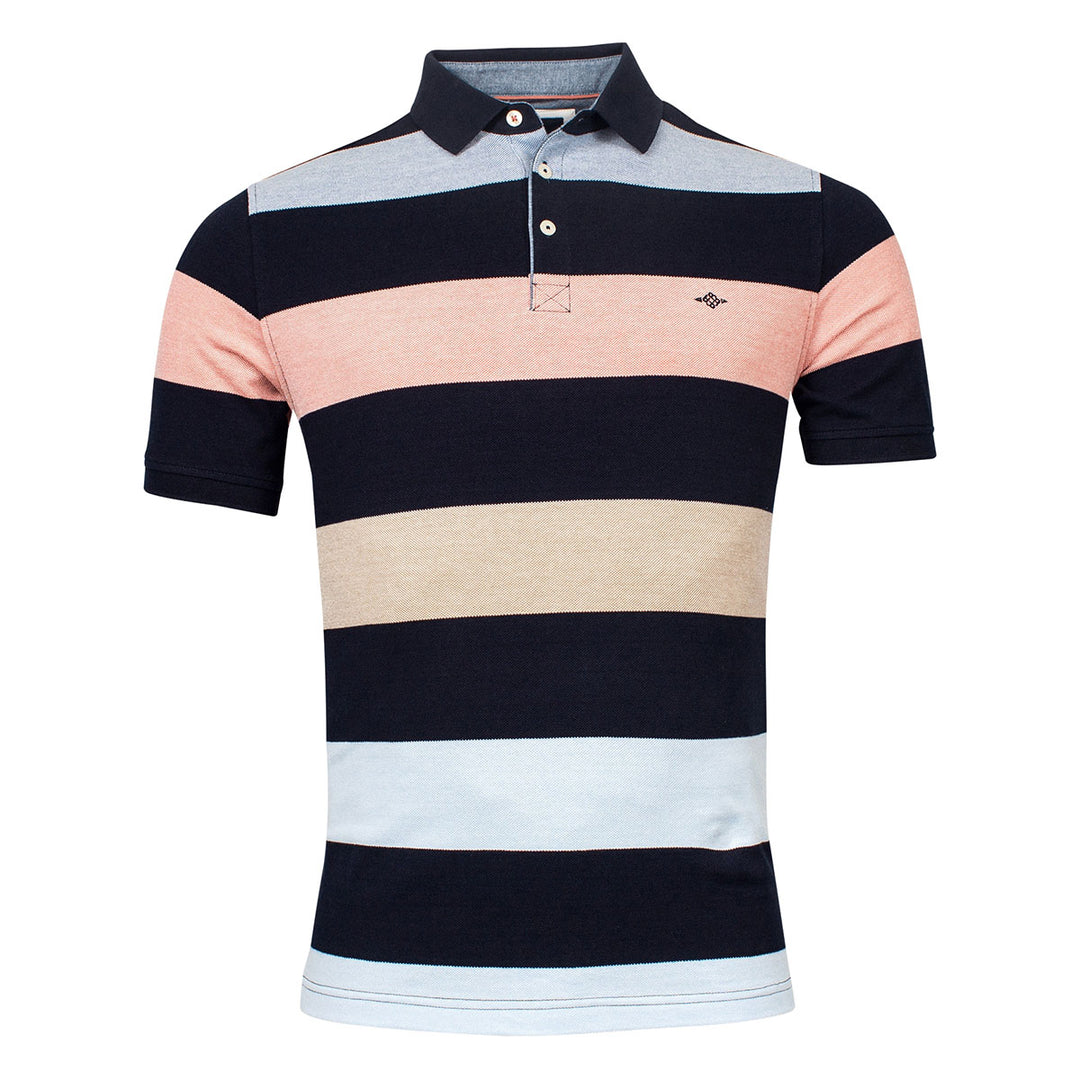 Baileys 215205-40 Navy Pink Beige Stripe Polo Shirt - Baks Menswear Bournemouth