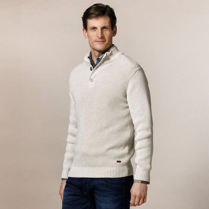 Baileys Ribbed Jumper Kit Cream Half Button Neck 428436-815 - Baks Menswear Bournemouth