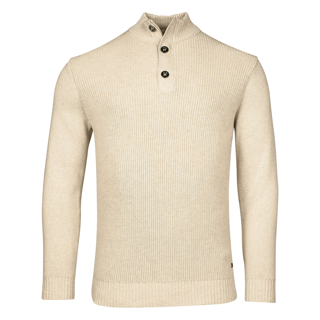 Baileys Ribbed Jumper Kit Cream Half Button Neck 428436-815 - Baks Menswear Bournemouth