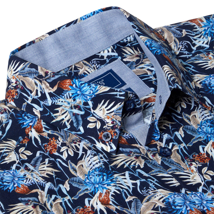 DG's Drifter 14779 78 Ivano Navy Short Sleeve Floral Print Shirt - Baks Menswear Bournemouth