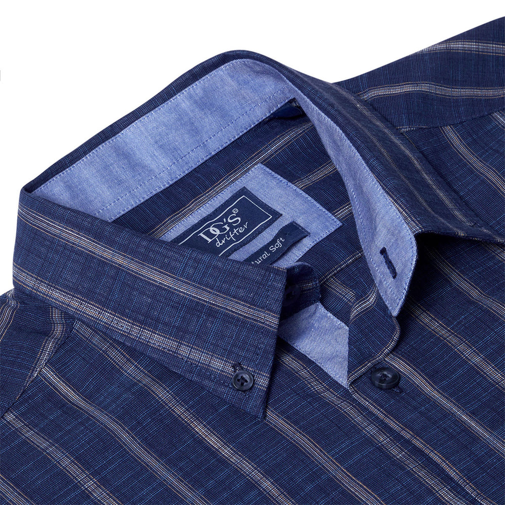 DG's Drifter 14786 28 Ivano Dark Blue Striped Short Sleeve Shirt - Baks Menswear Bournemouth