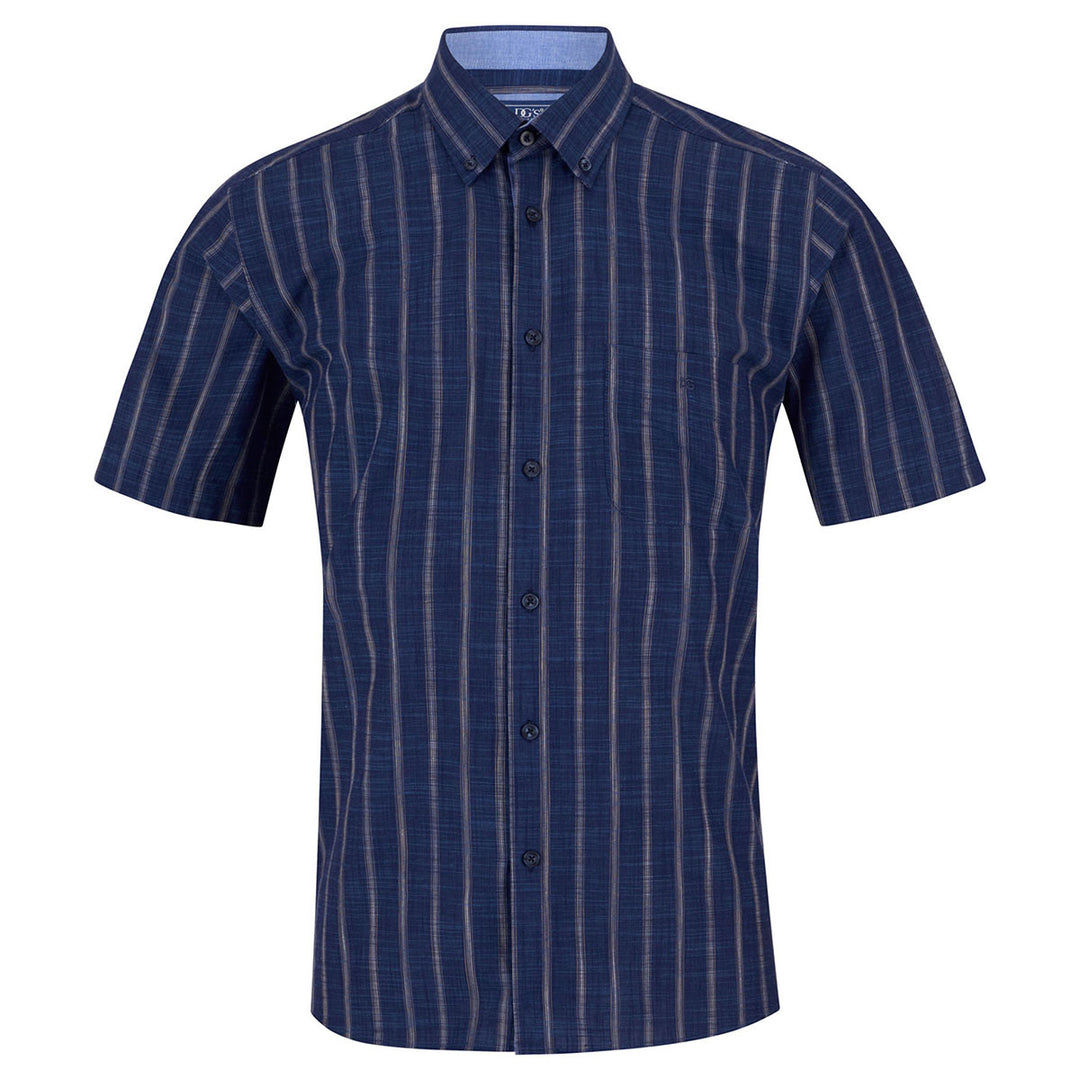 DG's Drifter 14786 28 Ivano Dark Blue Striped Short Sleeve Shirt - Baks Menswear Bournemouth