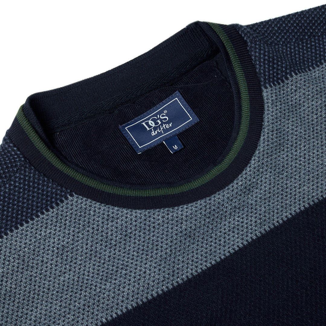 DG's Drifter 523-55133-372 Navy Stripe Crew Neck Sweatshirt - Baks Menswear Bournemouth