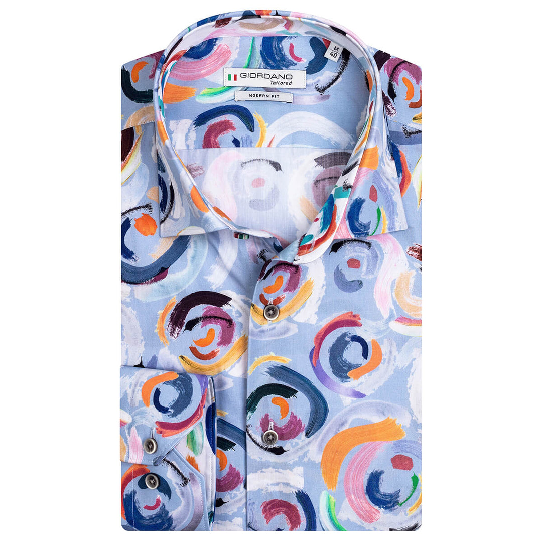 Giordano 117813-61 Blue Multicolour Print Long Sleeve Shirt - Baks Menswear