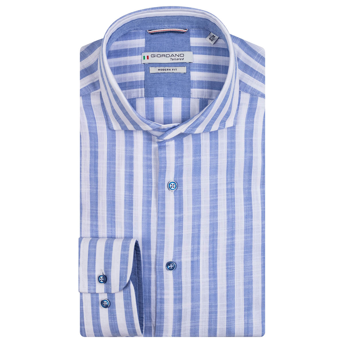 Giordano 317814 61 Row Blue Striped Long Sleeve Cutaway Mens Shirt ...