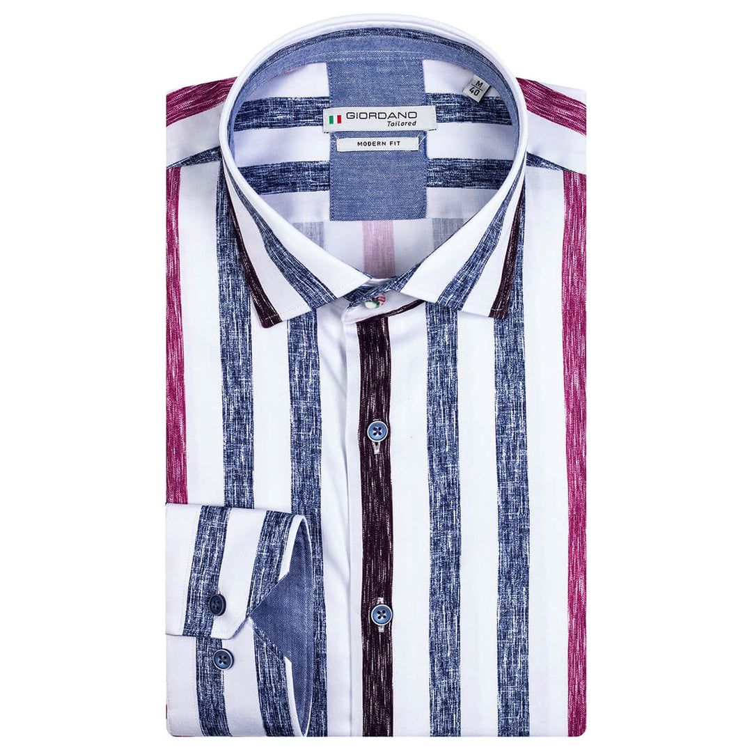 Giordano 317864 51 Striped Maggoire Long Sleeve Mens Shirt - Baks Menswear Bournemouth