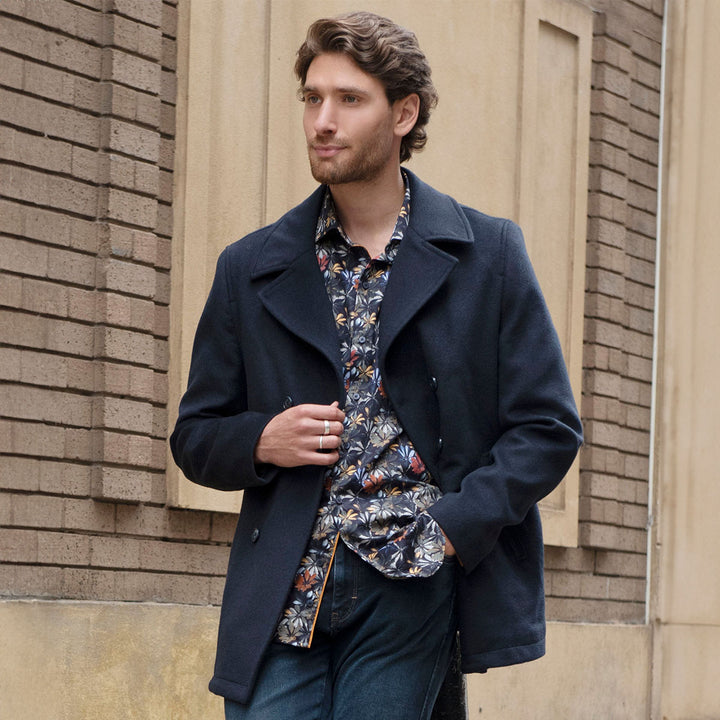 Guide London Coat Wool Blend Mid Blue CT1064