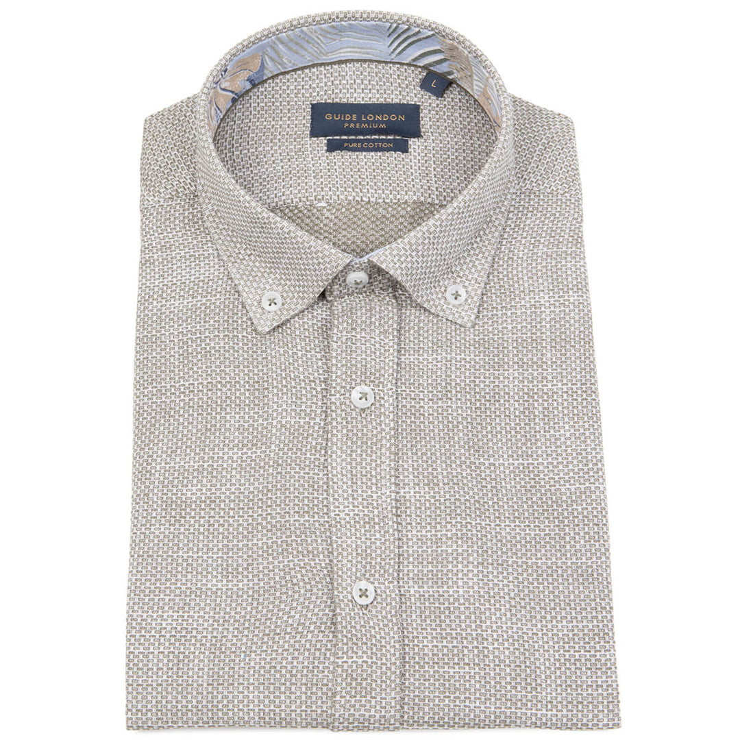 Guide London HS2721 Sage Green Mens Short Sleeve Cotton Sateen Shirt - Baks Menswear