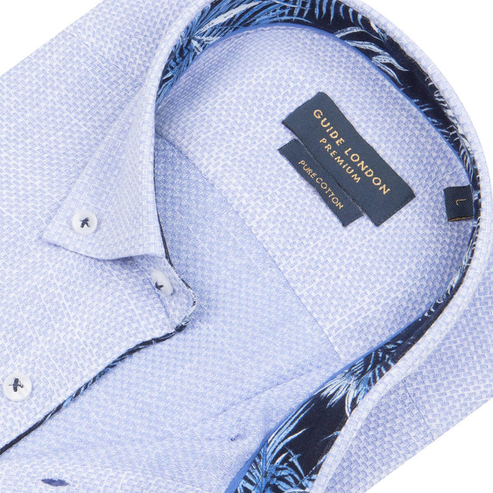 Guide London HS2721 Sky Blue Textured Short Sleeve Cotton Shirt - Baks Menswear