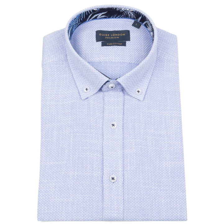 Guide London HS2721 Sky Blue Textured Short Sleeve Cotton Shirt - Baks Menswear