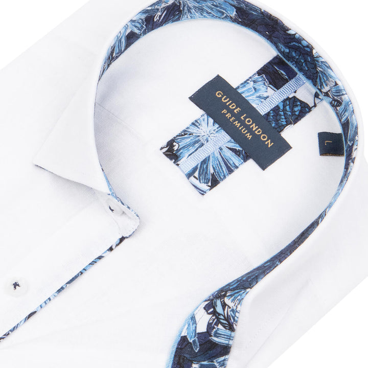 Guide London HS2722 White Mens Short Sleeve Linen Mix Shirt - Baks Menswear