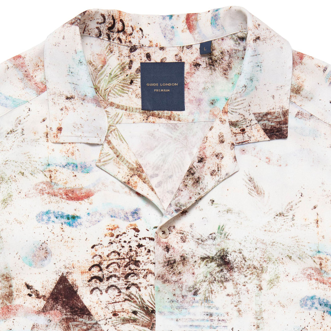 Guide London HS2767 Beige Tan Abstract Print Short Sleeve Shirt - Baks Menswear Bournemouth