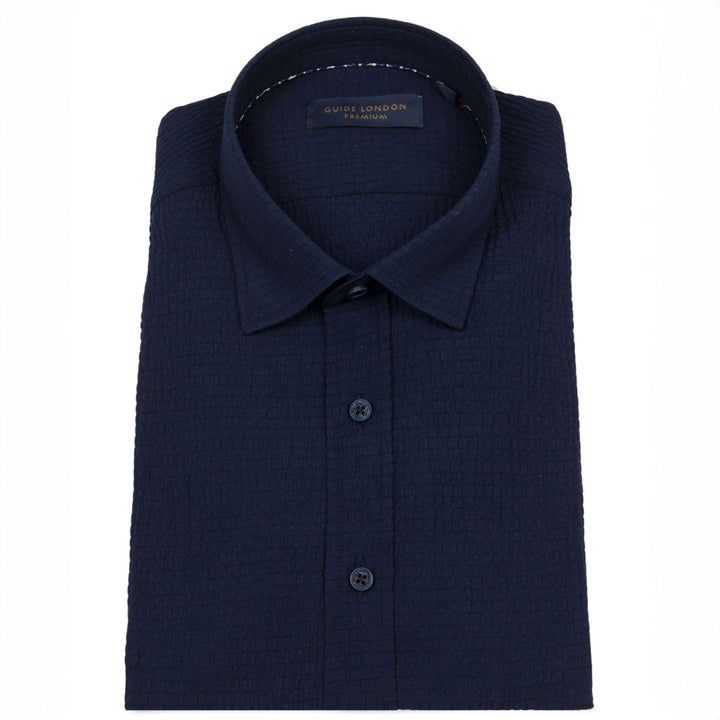 Guide London HS2771 Navy Cotton Mix Short Sleeve Shirt - Baks Menswear Bournemouth