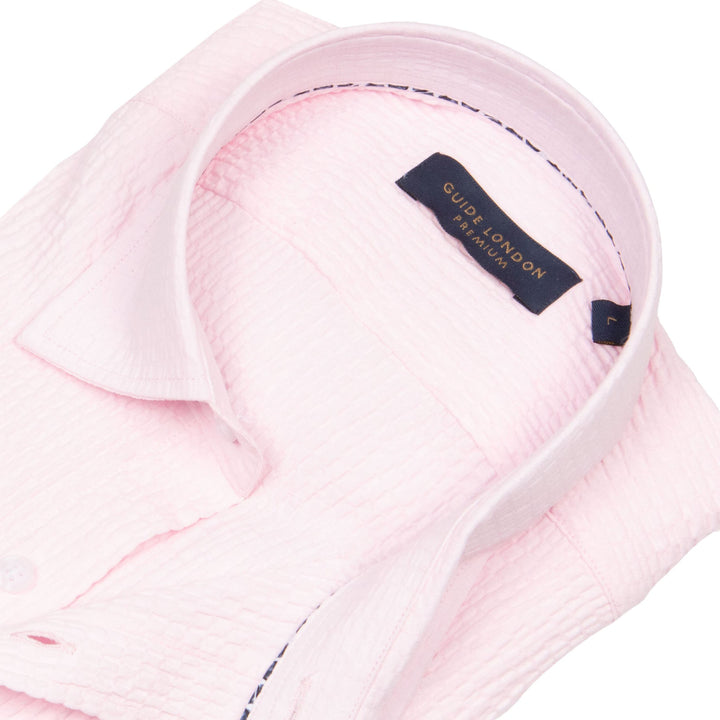 Guide London HS2771 Pink Cotton Mix Short Sleeve Shirt - Baks Menswear Bournemouth