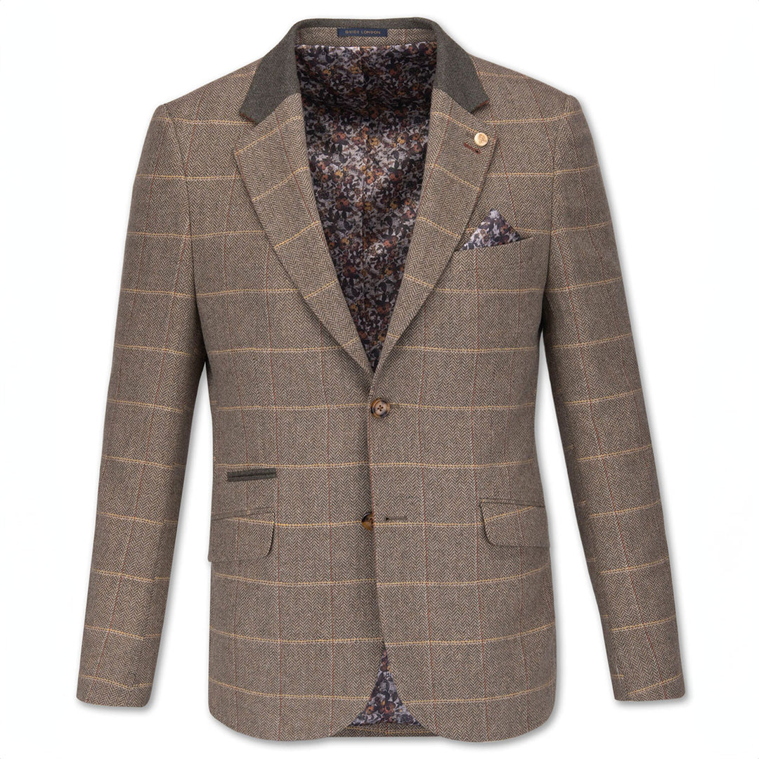 Guide London Jacket Green Herringbone Check JK3595 - Baks Menswear Bournemouth