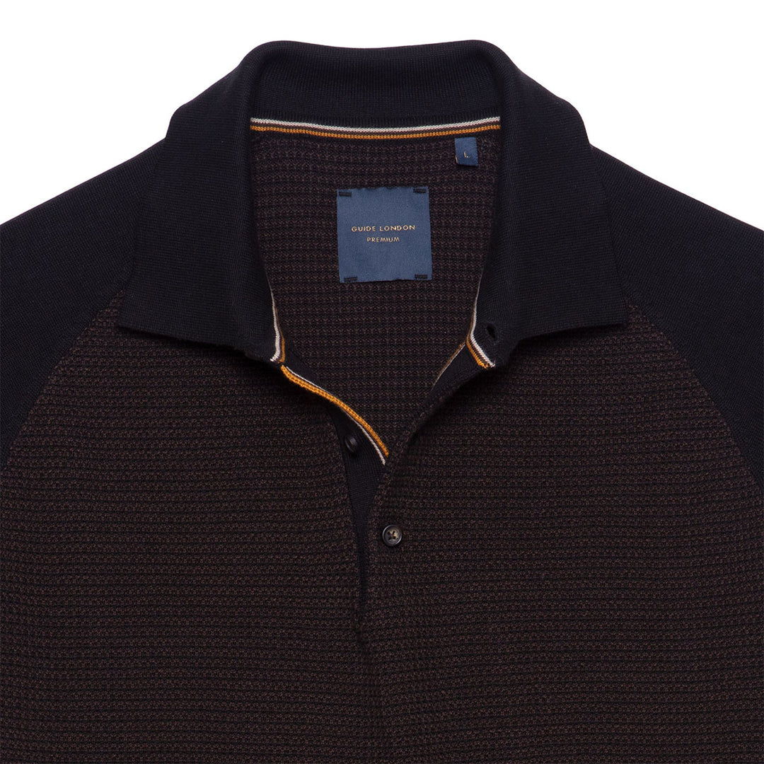 Guide London Jumper KW2904 Black Brown Braided Weave Knit with Collar - Baks Menswear Bournemouth