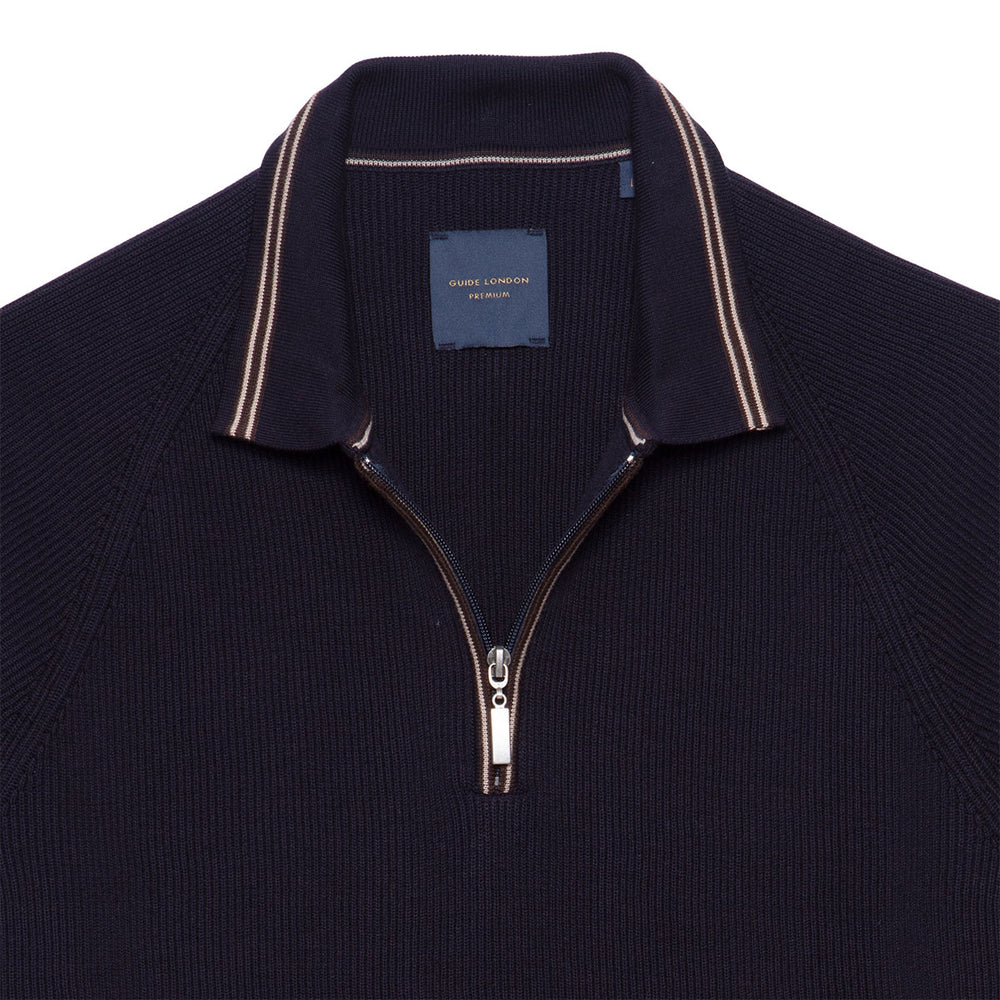 Guide London Jumper KW2906 Navy Zip Neck - Baks Menswear Bournemouth