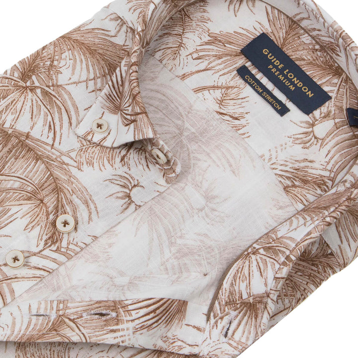 Guide London LS76184 Tan Palm Print Long Sleeve Shirt - Baks Menswear