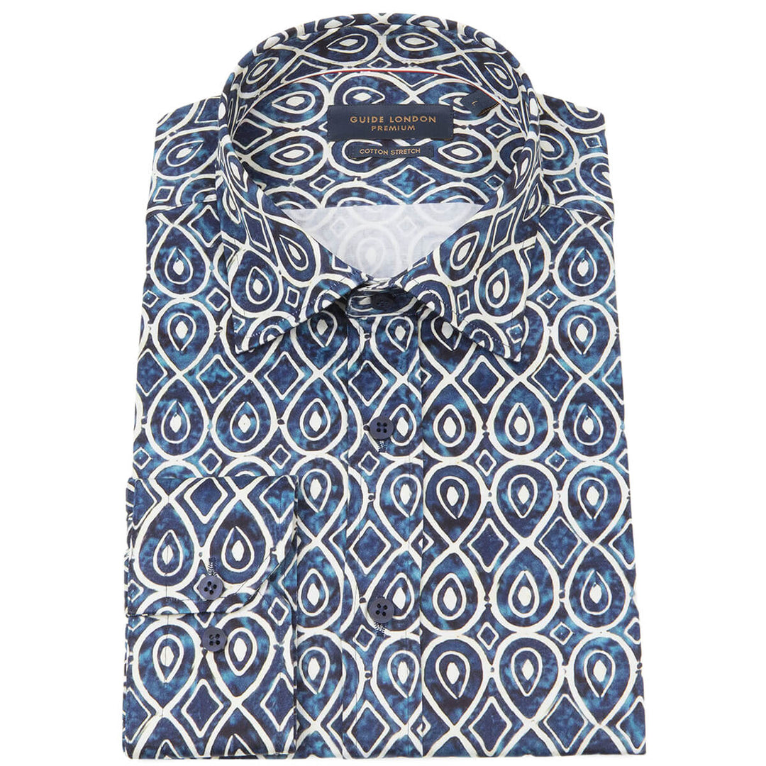 Guide London LS76367 Blue Print Long Sleeve Shirt - Baks Menswear