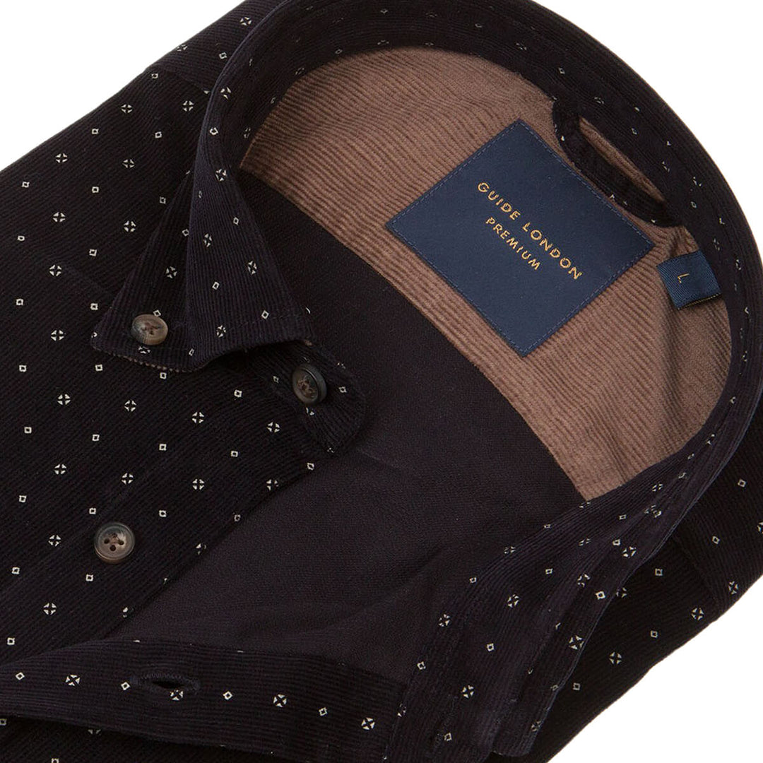 Guide London LS76395 Navy Corduroy Long Sleeve Shirt - Baks Menswear