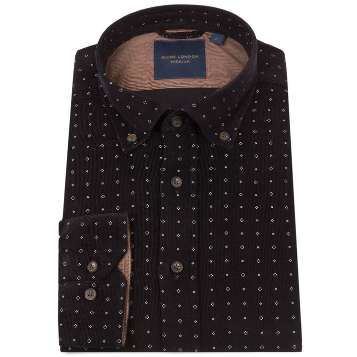 Guide London LS76395 Navy Corduroy Long Sleeve Shirt - Baks Menswear