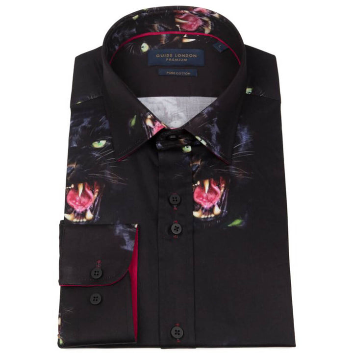 Guide London LS76752 Navy Panther Print Long Sleeve Shirt - Baks Menswear Bournemouth