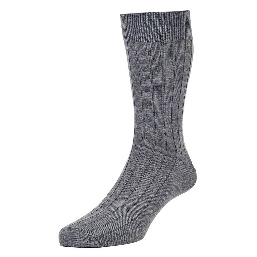 HJ 160-2 Executive Mid Grey Broad Rib Wool Rich Twin Pack Socks - Baks Menswear