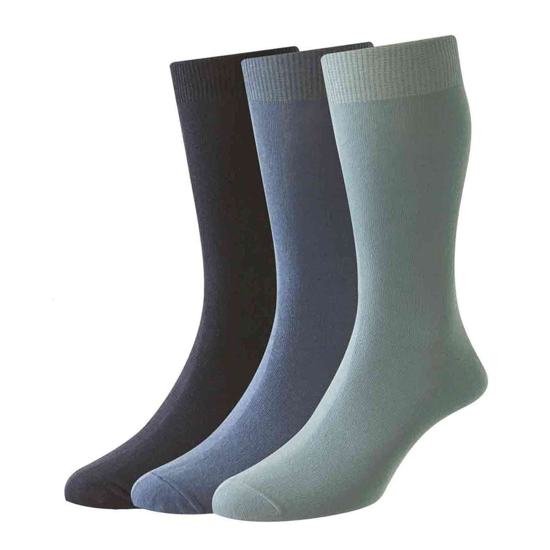 HJ7116 3 Classic Plain Knit 3 Pair Pack Navy/Light Blue/ Denim Socks - Baks Menswear Bournemouth