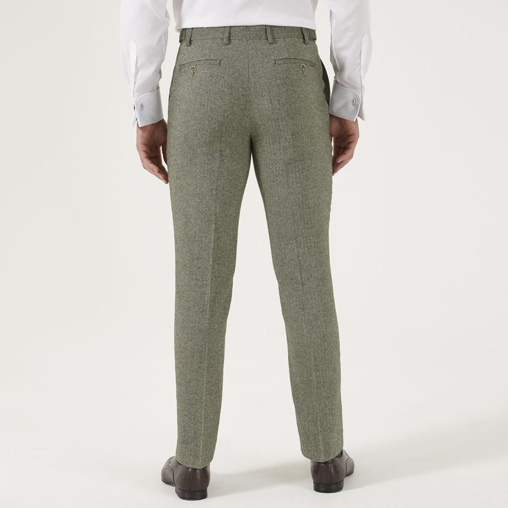 Jude Sage Green Slim Tapered Suit Trousers Tweed Herringbone MM71051 - Baks Menswear Bournemouth