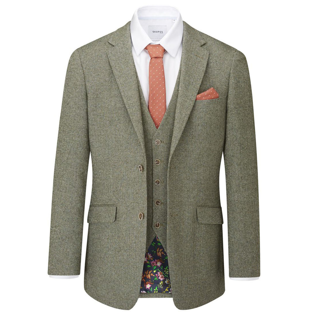 Jude Sage Green Suit Tailored Jacket Tweed Herringbone MM30051 - Baks Menswear Bournemouth