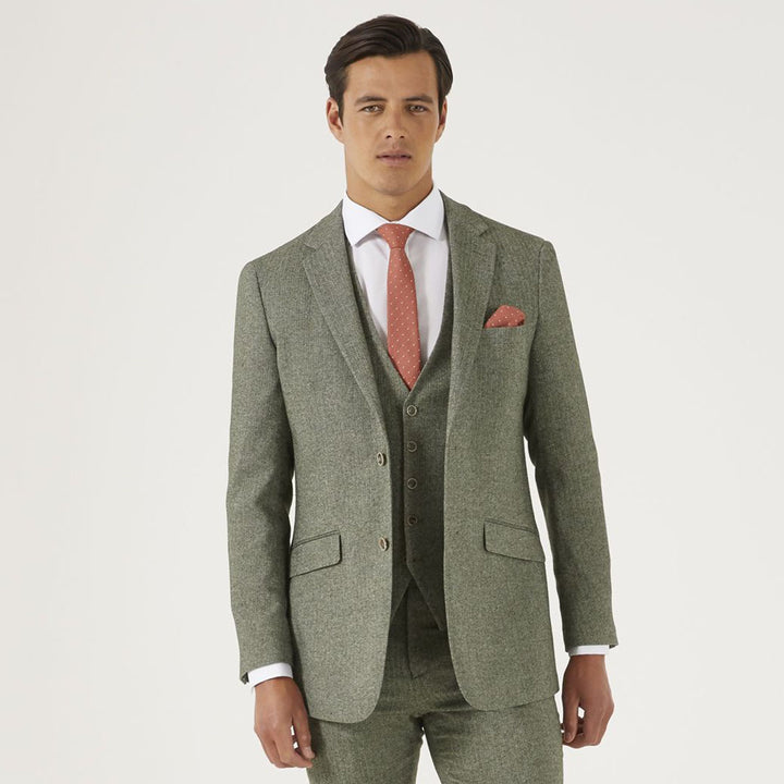 Jude Sage Green Suit Tailored Jacket Tweed Herringbone MM30051 - Baks Menswear Bournemouth