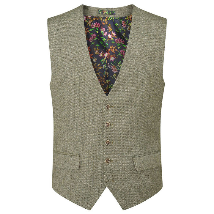 Jude Sage Green Suit Waistcoat Tweed Herringbone MM10051 - Baks Menswear Bournemouth