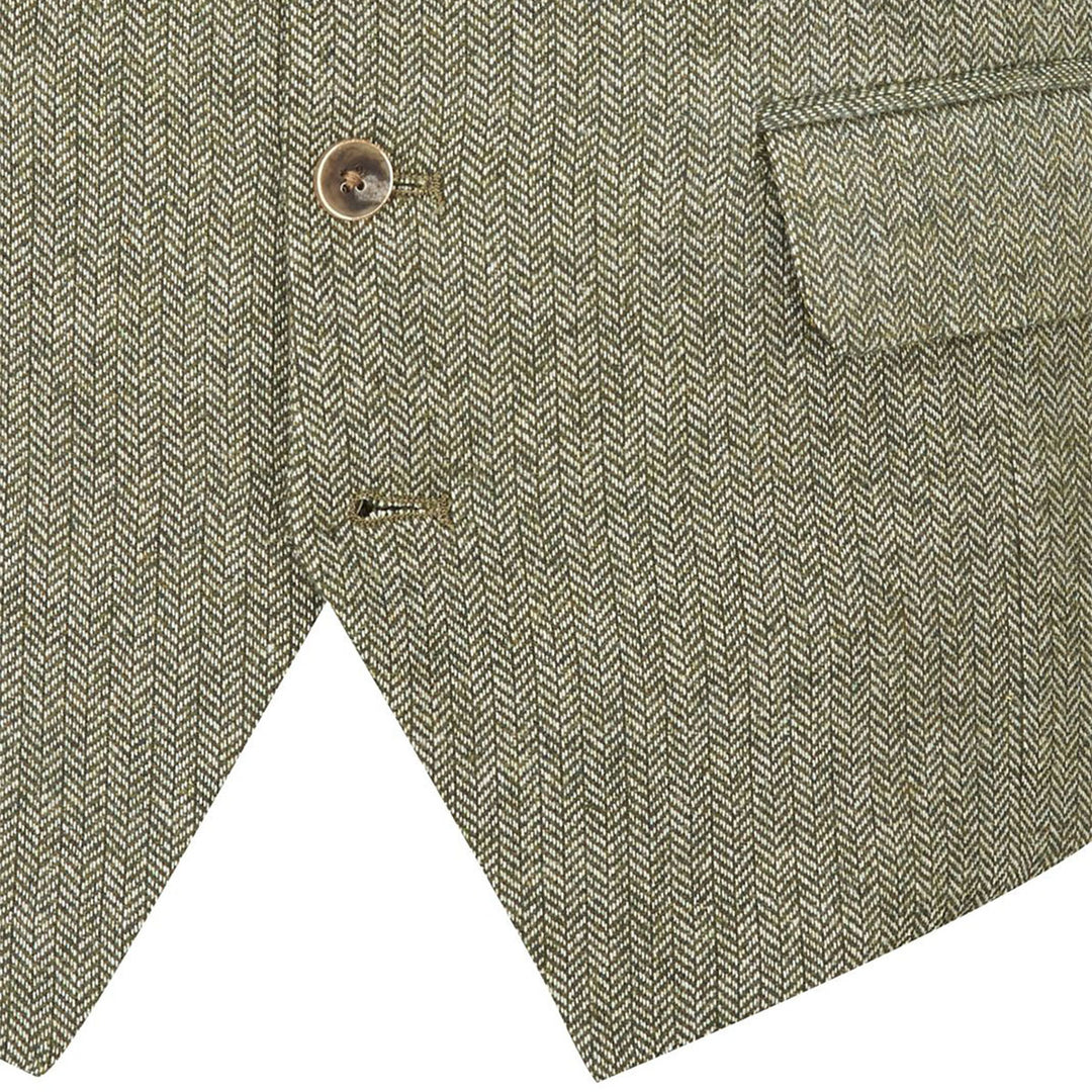 Jude Sage Green Suit Waistcoat Tweed Herringbone MM10051