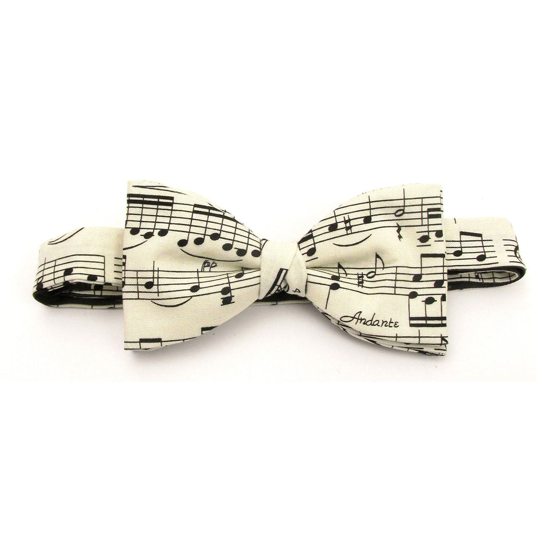 Music Notes White Bow Tie - Baks Menswear Bournemouth