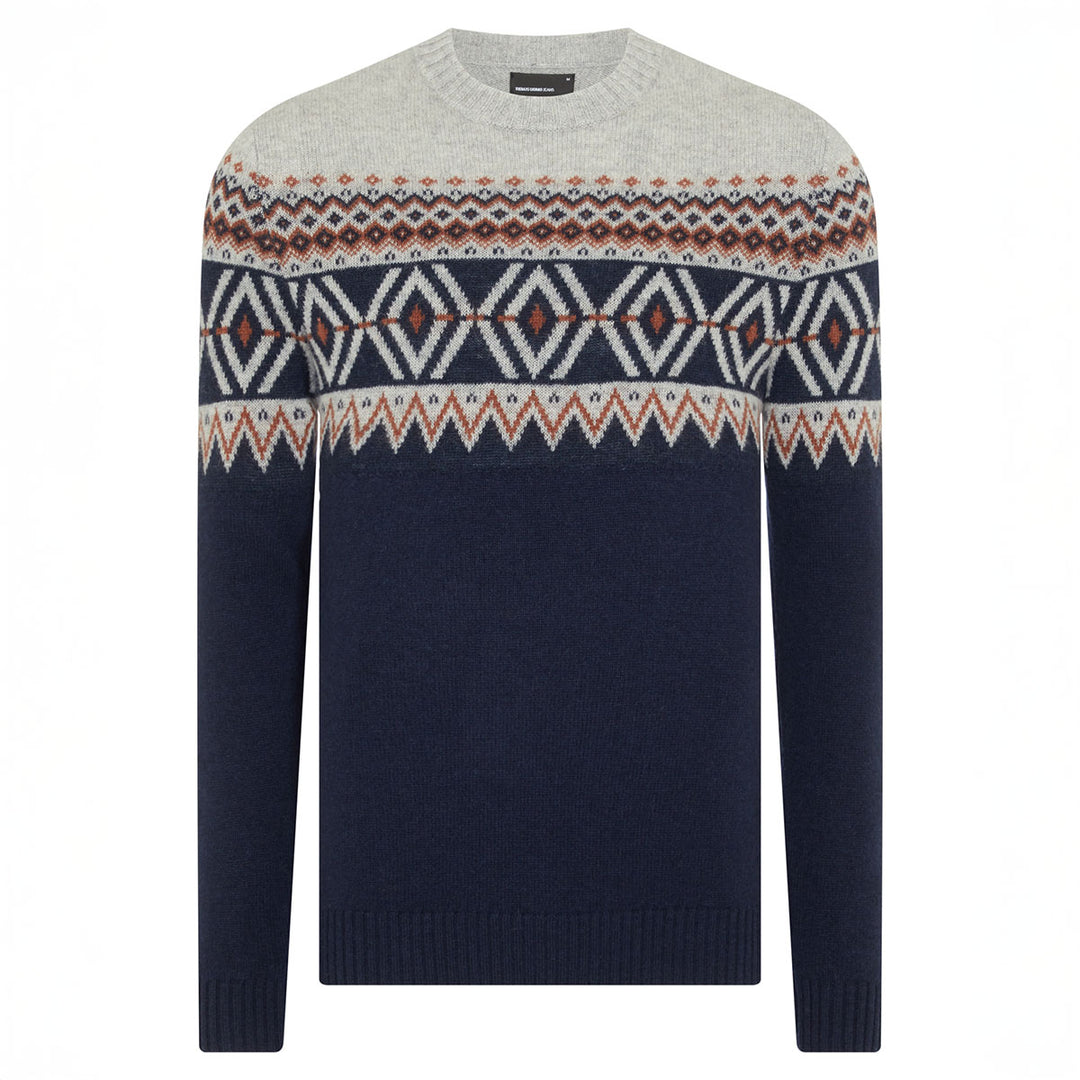 Remus 503-58630-78 Grey/Navy Pattern Crew Neck Jumper