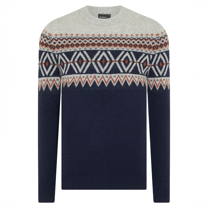 Remus 503-58630-78 Grey/Navy Pattern Crew Neck Jumper