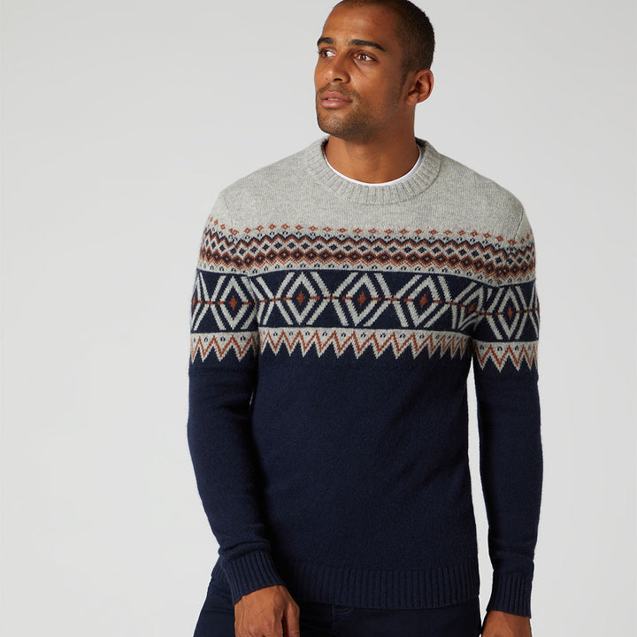 Remus 503-58630-78 Grey/Navy Pattern Crew Neck Jumper