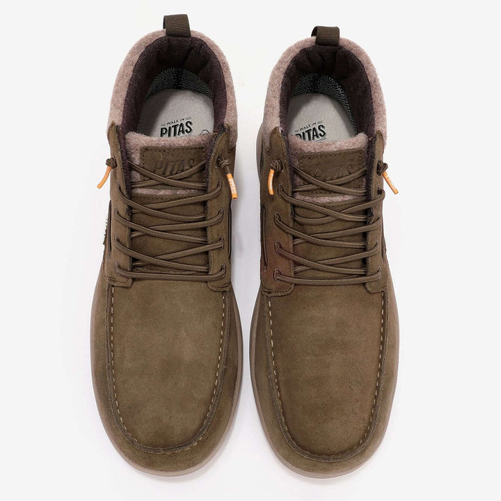 Walk In Pitas Kent Khaki Waterproof Suede Boots - Baks Menswear Bournemouth