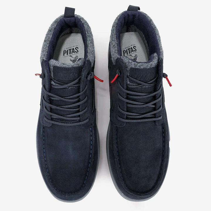 Walk In Pitas Kent Navy Waterproof Suede Boots - Baks Menswear Bournemouth