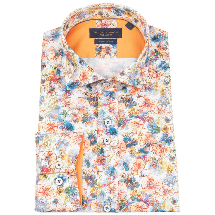 Guide London LS76470 Orange Flower Print Long Sleeve Shirt - Baks Menswear Boutique