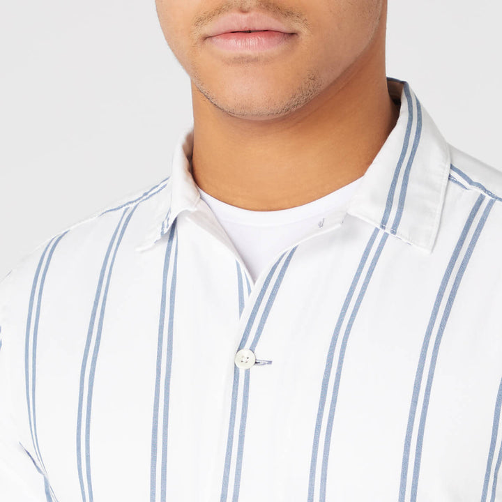 Remus Uomo 131-13758SS-12 Paolo White Blue Stripe Short Sleeve Shirt - Baks Menswear Bournemouth